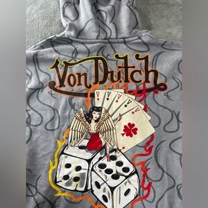 Von Dutch Hooded Sweatshirt Mens Small / Medium Logo Gray Hoodie 8 Ball Flames